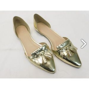 JCREW MIRROR METALLIC
D'ORSAY FLATS
CCLOR.
METALLIC PLATINUM size gold in box